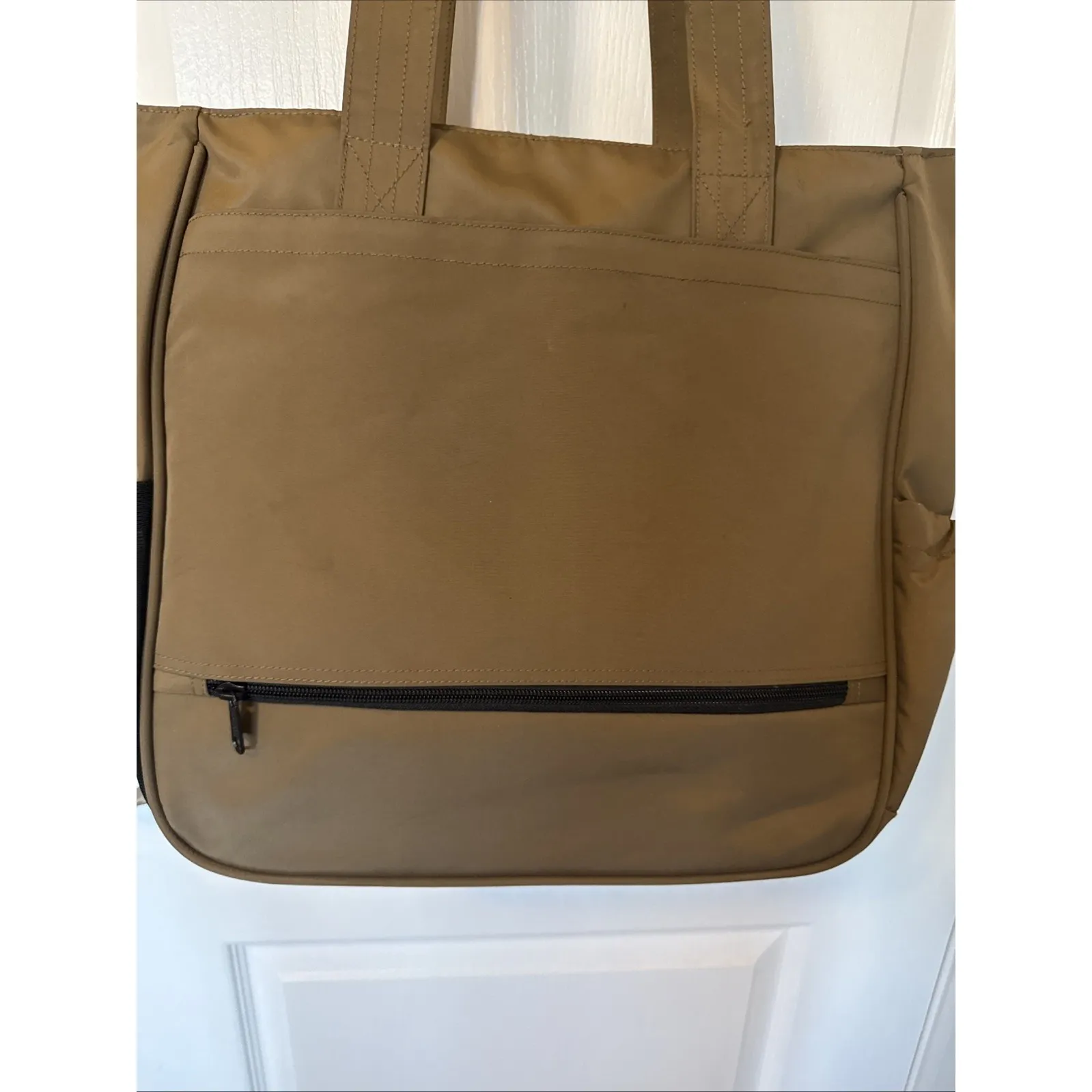 LLBean Travel Tote Bag ZipTop Thick Polyester Rugged Outdoor Tote Luggage Slip Brown - Image 5