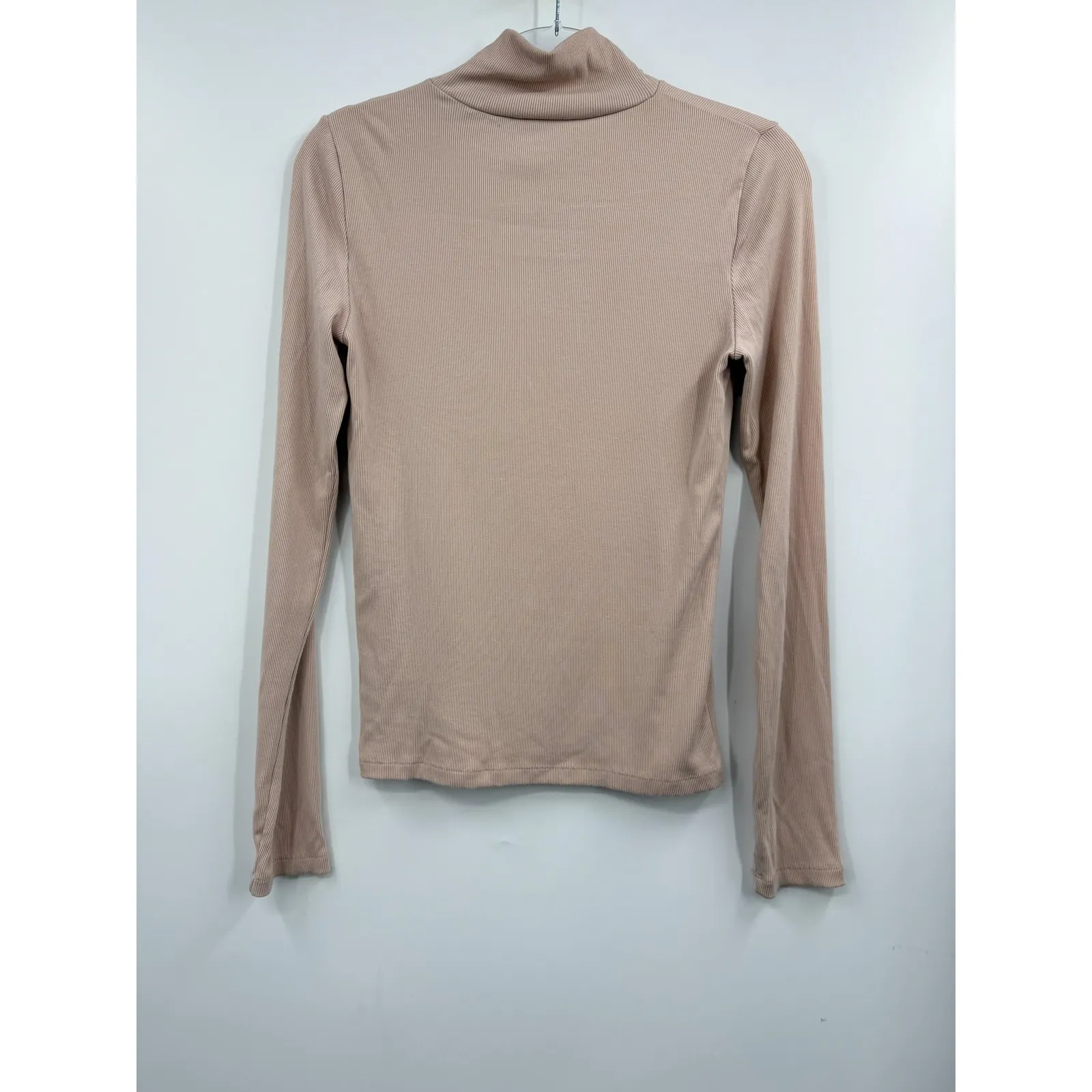 Vince Ribbed Mock Neck‎ Zip Long Sleeve Top Women Size L Pink - Image 4