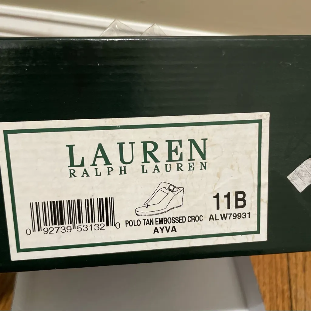Lauren Ralph Lauren Ayva Polo Tan Embossed Croc Wedge Sandals Womens Size 11 - Image 8