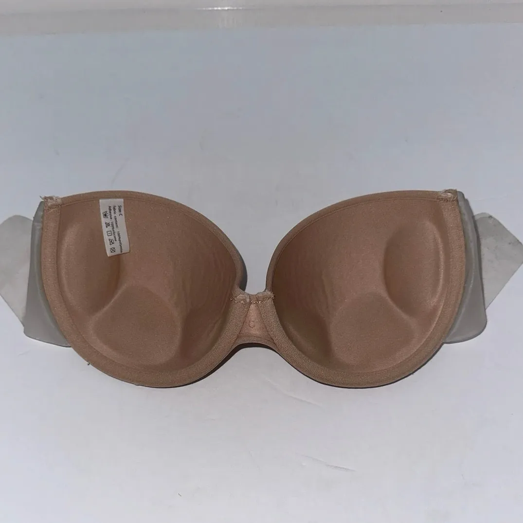 Women's Strapless Underwire Bra‎ Beige Nude Convertible Seamless Support C Cup Tan Size L - Image 3