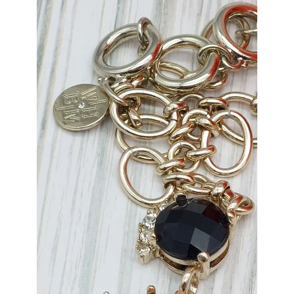 White House Black Market Statement Necklace Faux Pearls Gold Tone Pink Black Col - Image 7