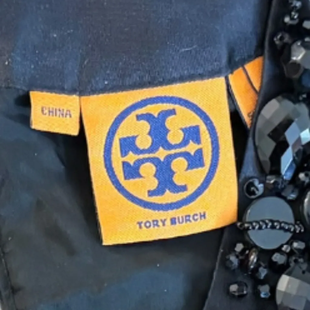 Tory Burch Embellished Silk Top Black Beaded Crop Bodice - Sz 6 NWOT MSRP $495 - Image 3