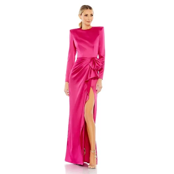 Mac Duggal 26676 Magenta Pink Satin Long Sleeve Structured Bow Gown Size 4 NWT - Image 13
