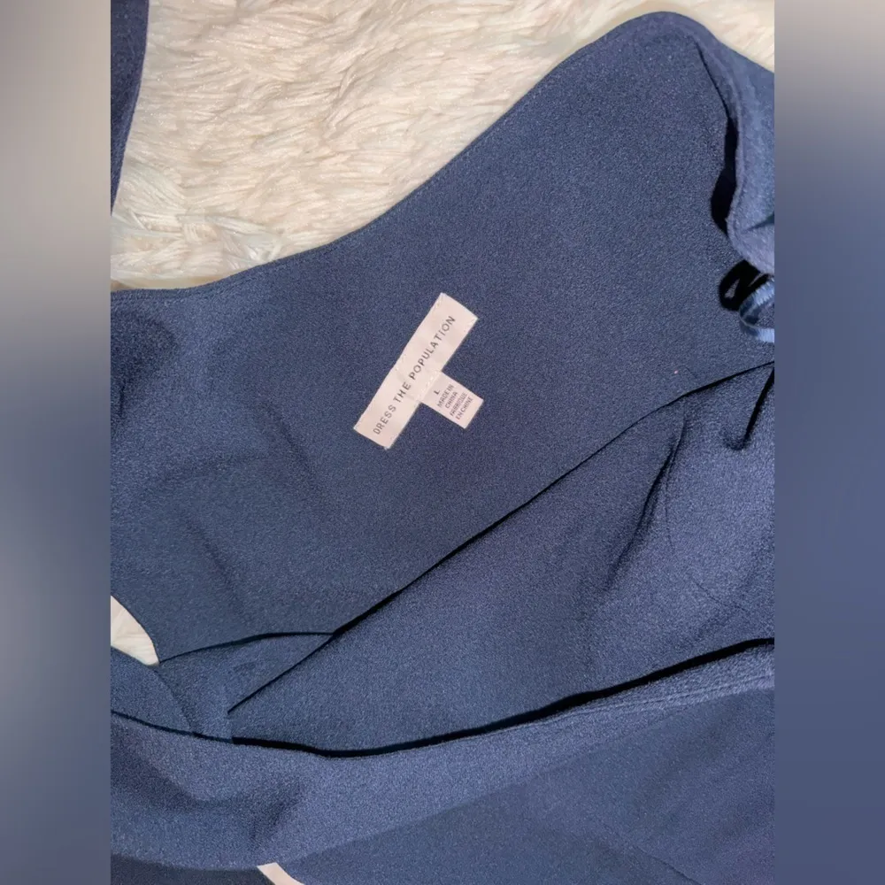 NWT Dress The Population Midnight Blue Tiffany One-Shoulder Midi Dress sz L - Image 3