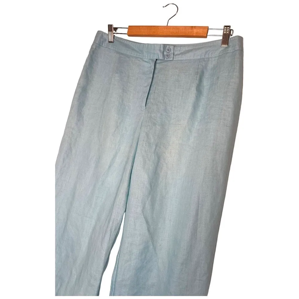 Liz Claiborne Pants Womens 14 Linen Audra Wide Leg Beach Lagenlook Mint Blue - Image 4