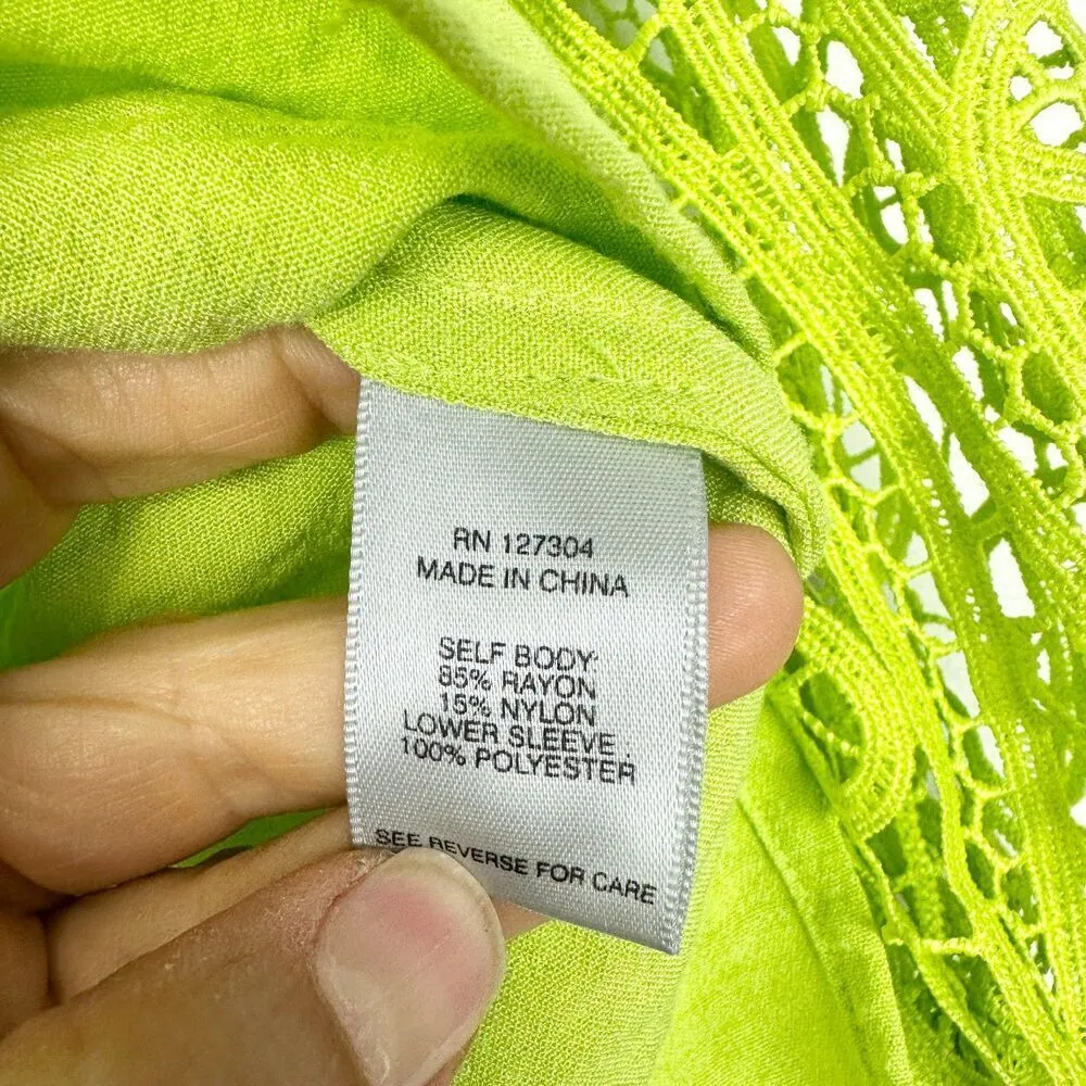 John Mark Wire Collar Crochet Button Up Tunic Size Medium Lime Green Solid - Image 7