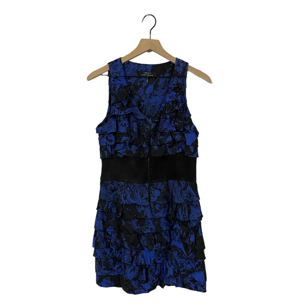 Robert Rodriguez Silk Tiered Sleeveless Dress - Blue/Black - 10 - Image 5