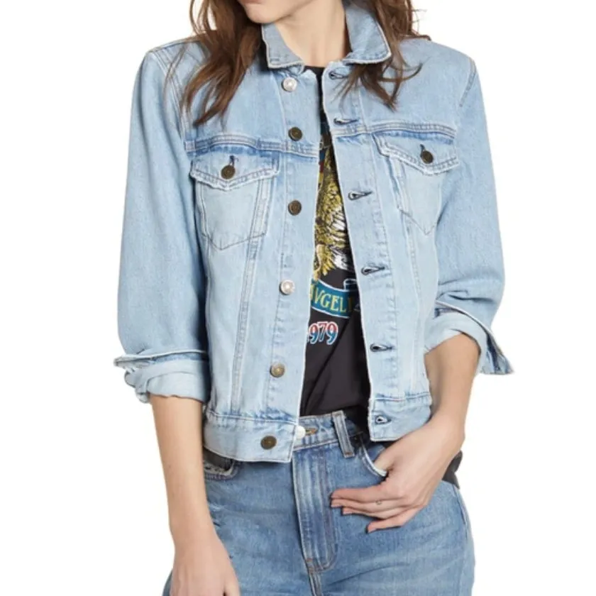 Reformation Jeans Jacket Women XS Blue Tahoe Light Wash Denim Button Front - Image 3