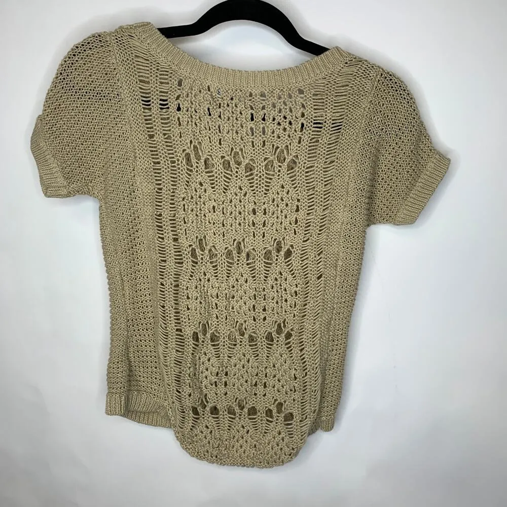 Beige Tan Open Weave Sweater Vest Sz Medium Petite - Image 2
