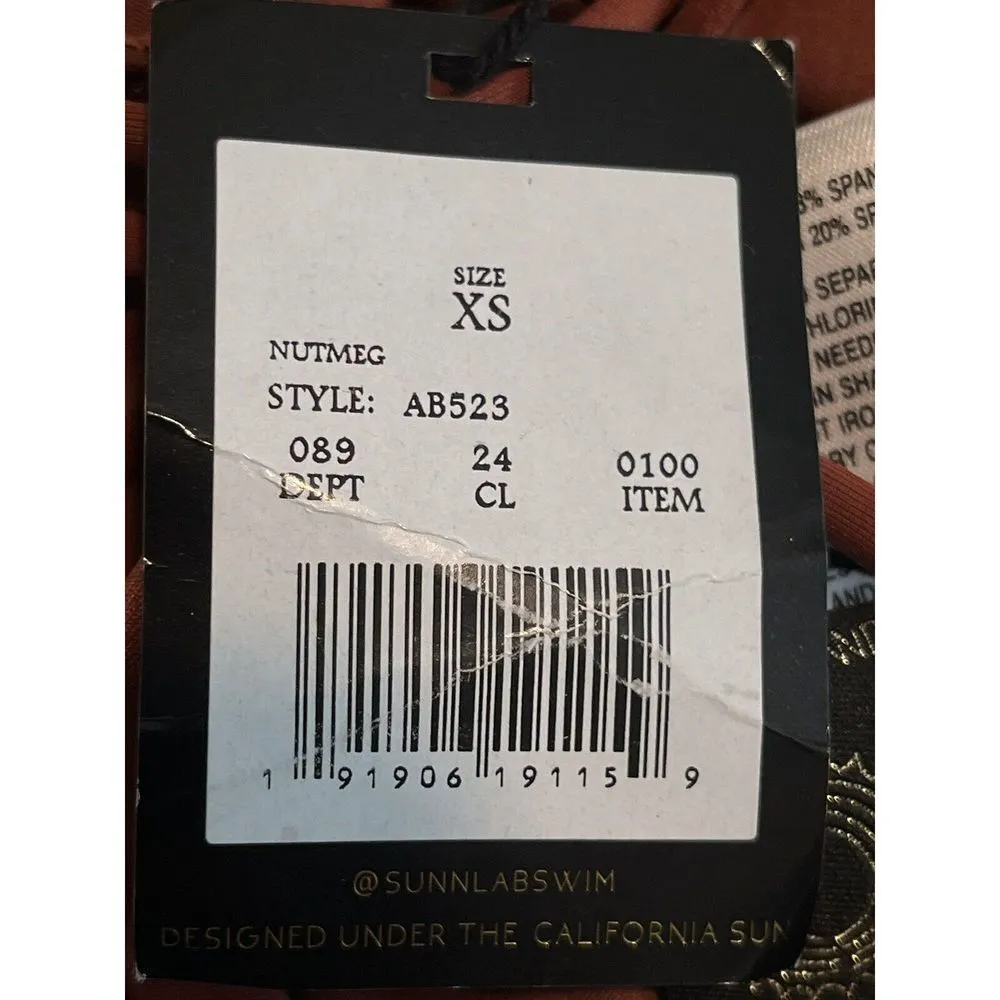 Sunn Lab Swim Brown Strappy Back One Piece Swimsuit Plunge Neck Size XS NEW - Image 7