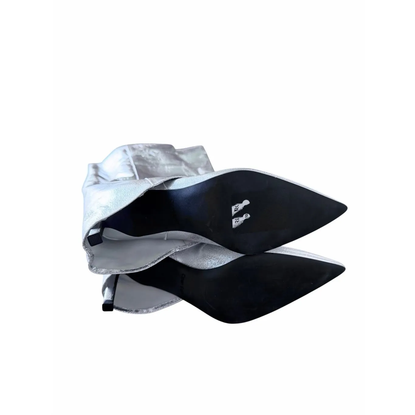 Open Edit Tall Boot in Silver Metallic Size 7 Stiletto Heel Pointed Toe - Image 7