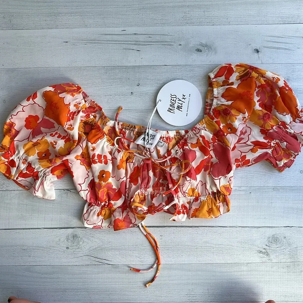 Princess Polly Avonsleigh Pink Floral Front Tie Crop Top 2 - Image 3