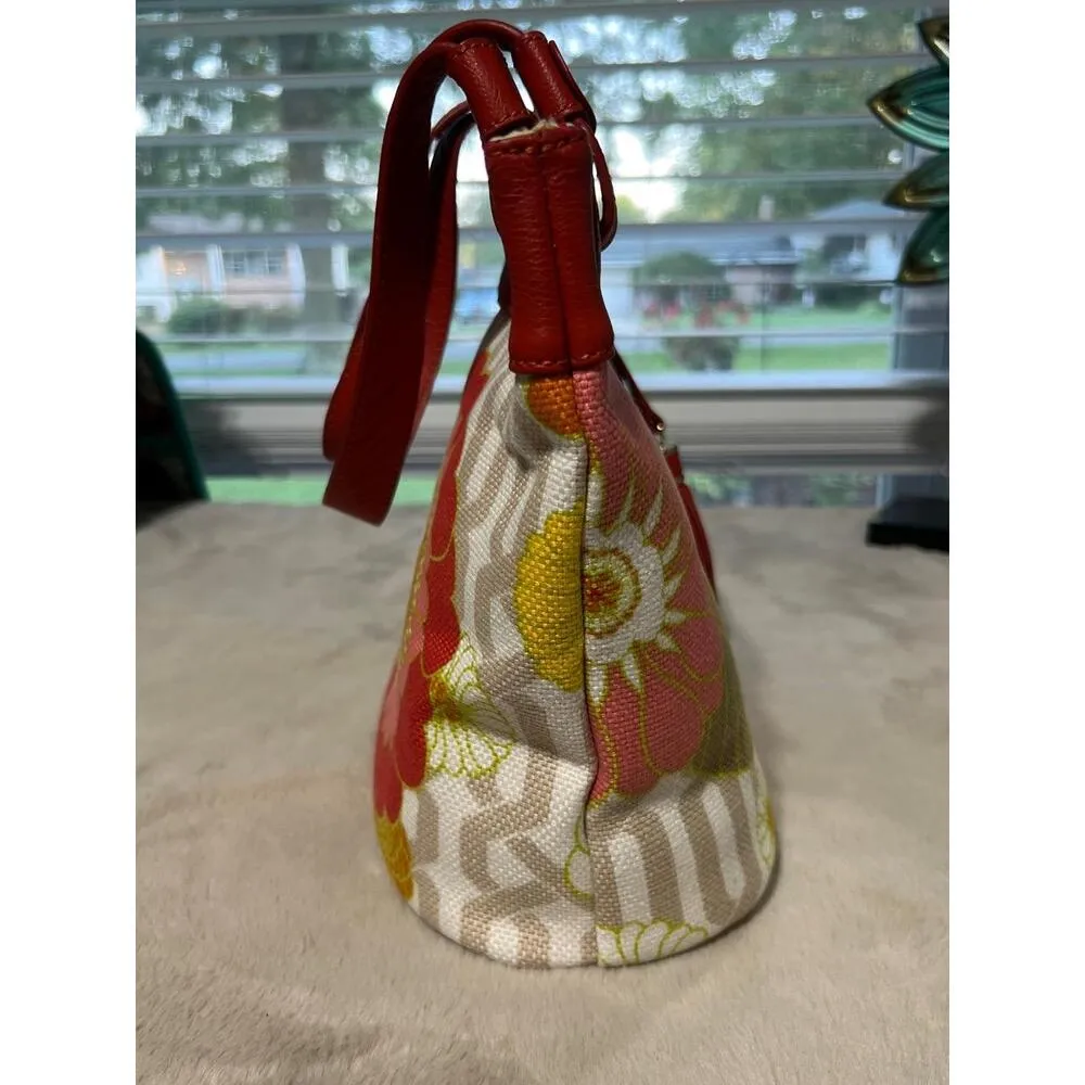 Spartina 449 Womens Size Tote Bag Floral Print Red Canvas Linen Leather Garden C - Image 4