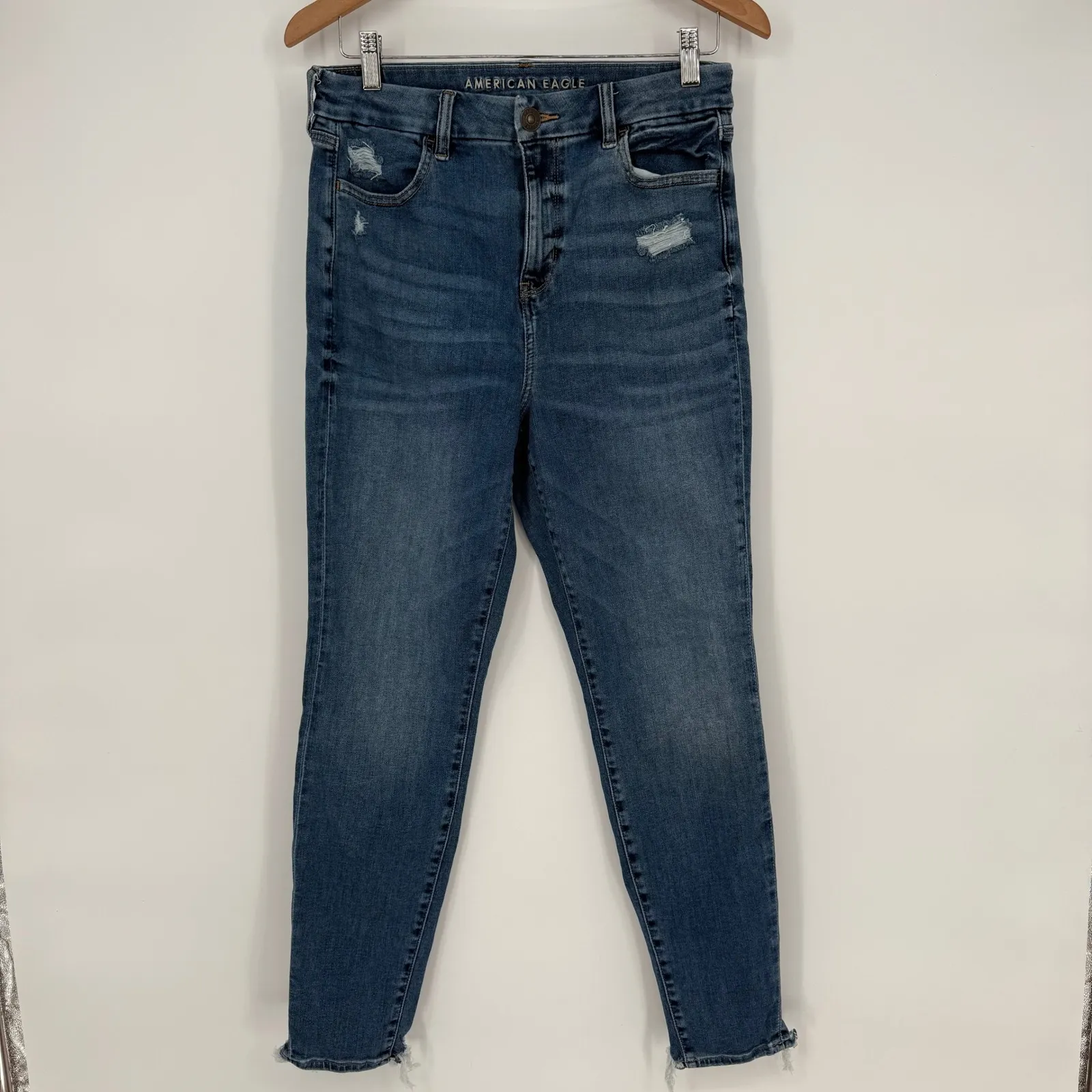 American Eagle Hi Rise Jegging Jeans Regular Blue Stretch Distressed Size 10 - Image 2