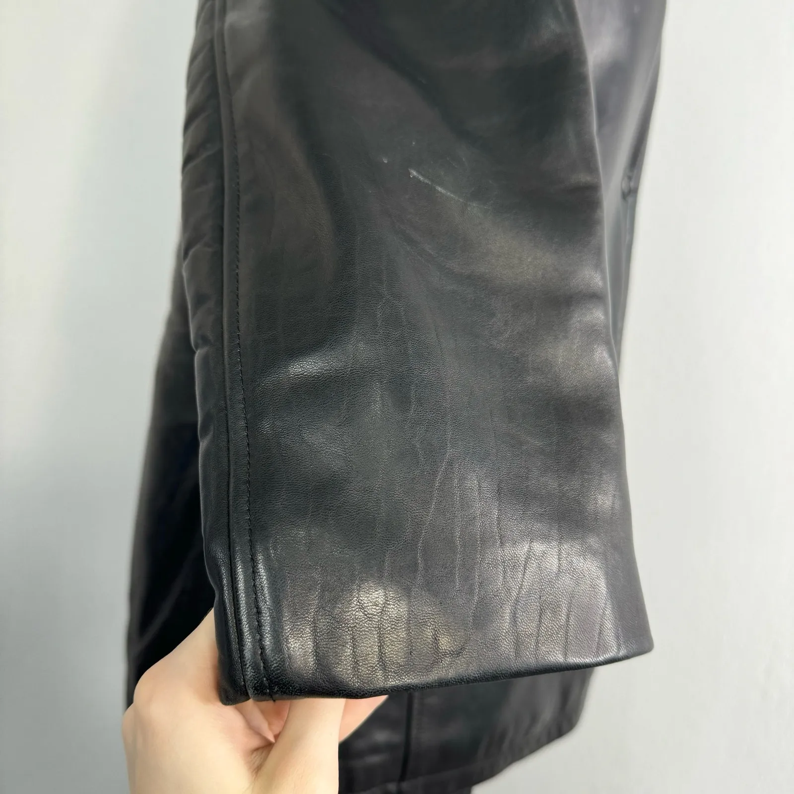 Vintage Leather Button Blazer Jacket Black Whet Blu Size XL - Image 7