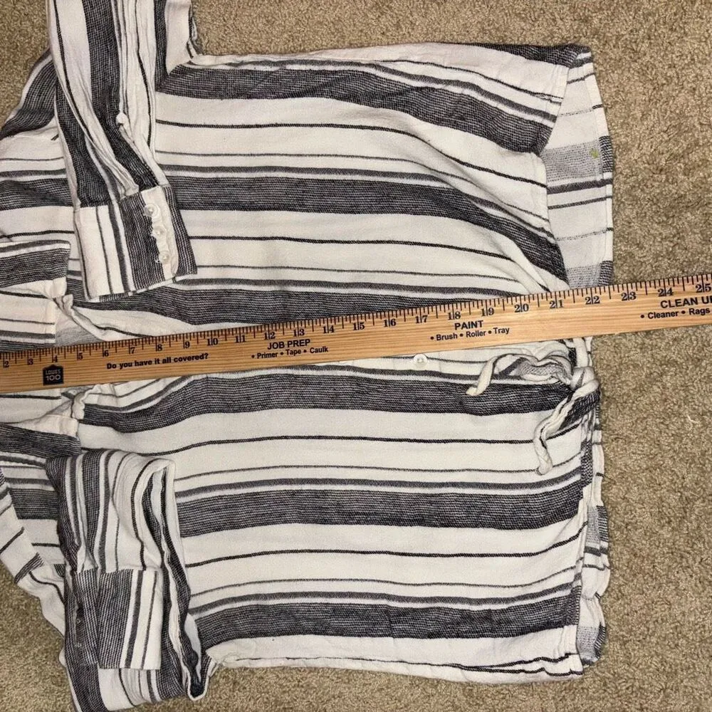 Cloth & Stone Anthropologie linen blend gray white‎ stripe tie front blouse size - Image 8