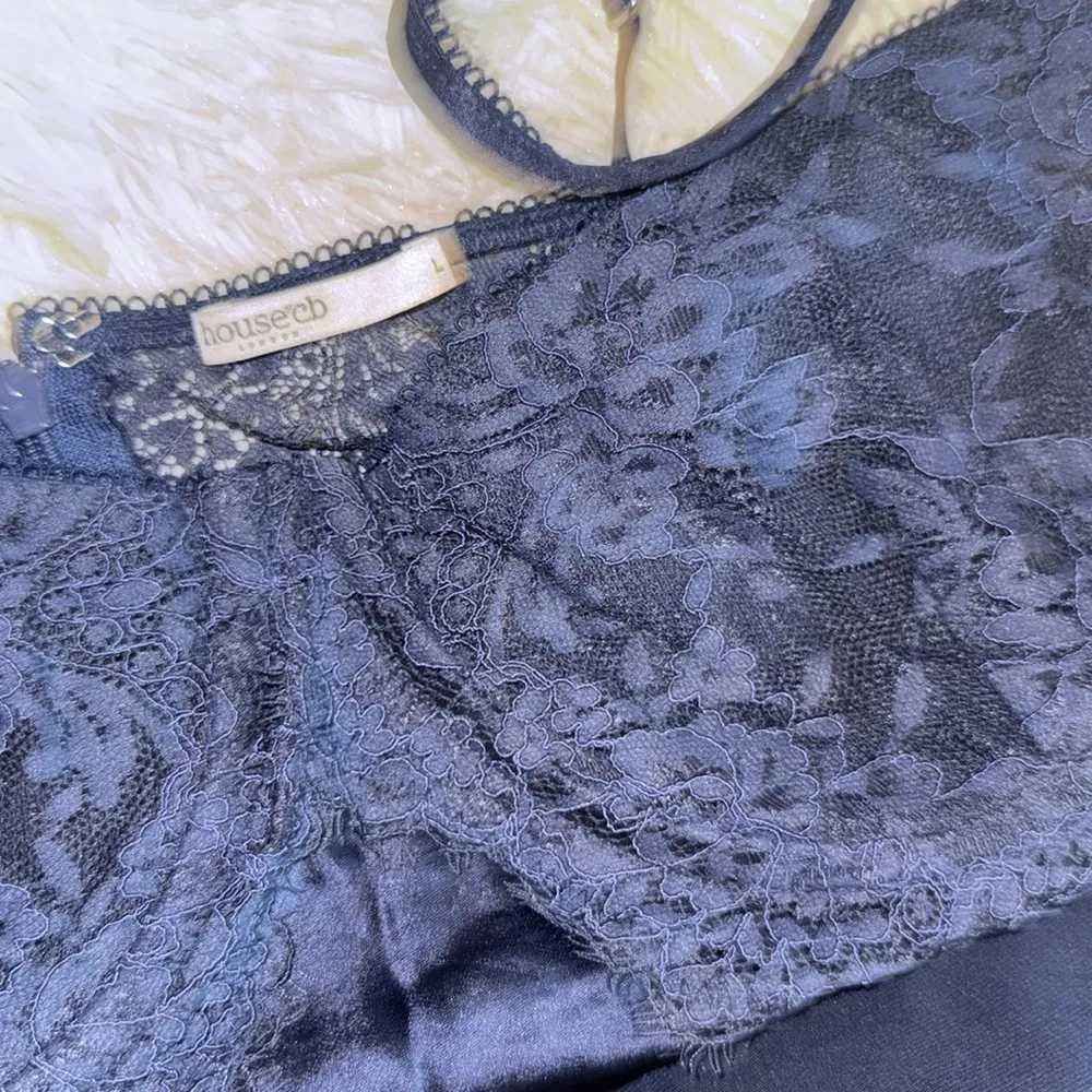 NWOT HOUSE OF CB Cecilie Navy Satin & Lace Cami Top Sz L - Image 12