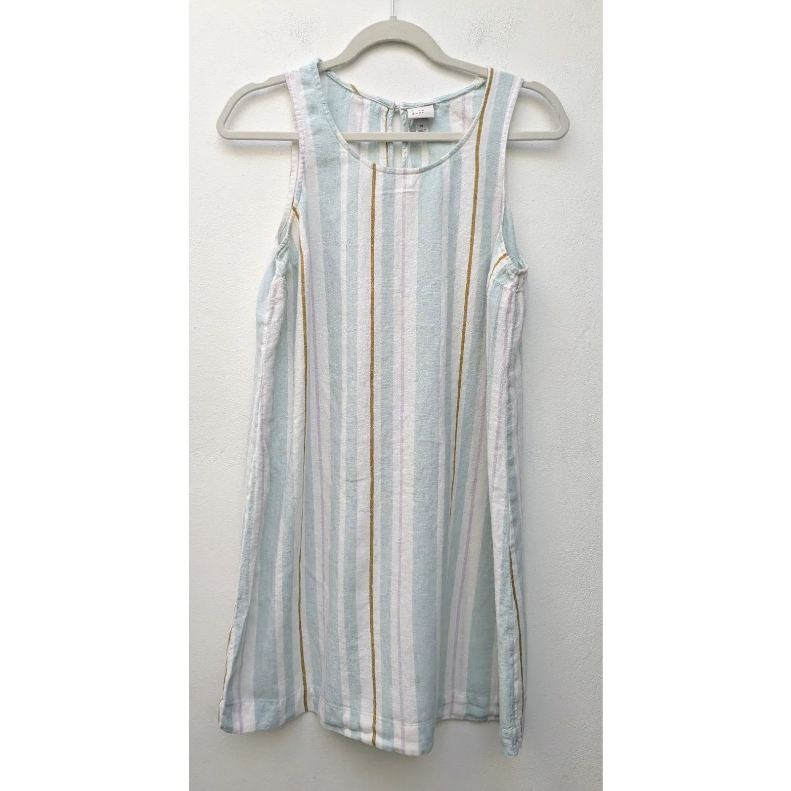 A NEW DAY Women's Shift Dress Linen Rayon Striped White Blue Size Medium - Image 2