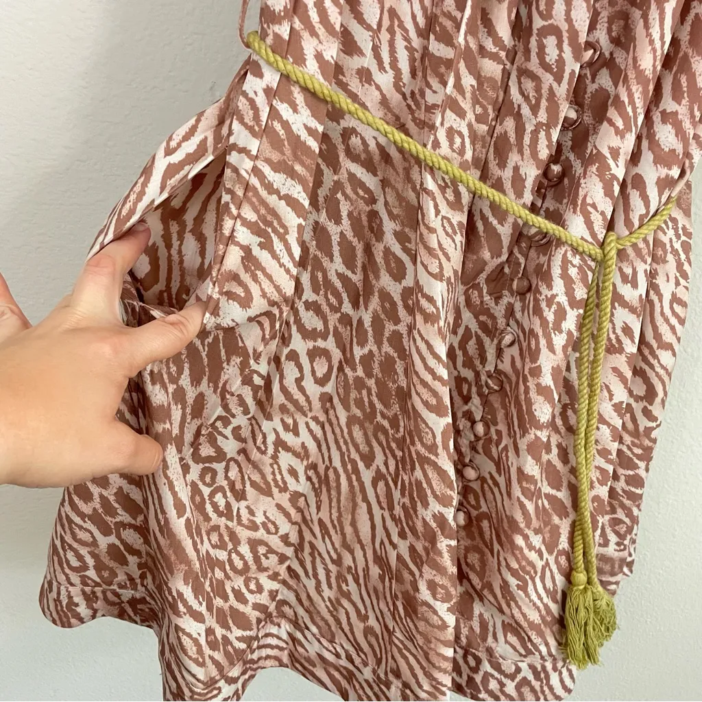 BEULAH Style Leopard Print Flutter‎ Sleeves Belted Mini Dress Size Medium - Image 8