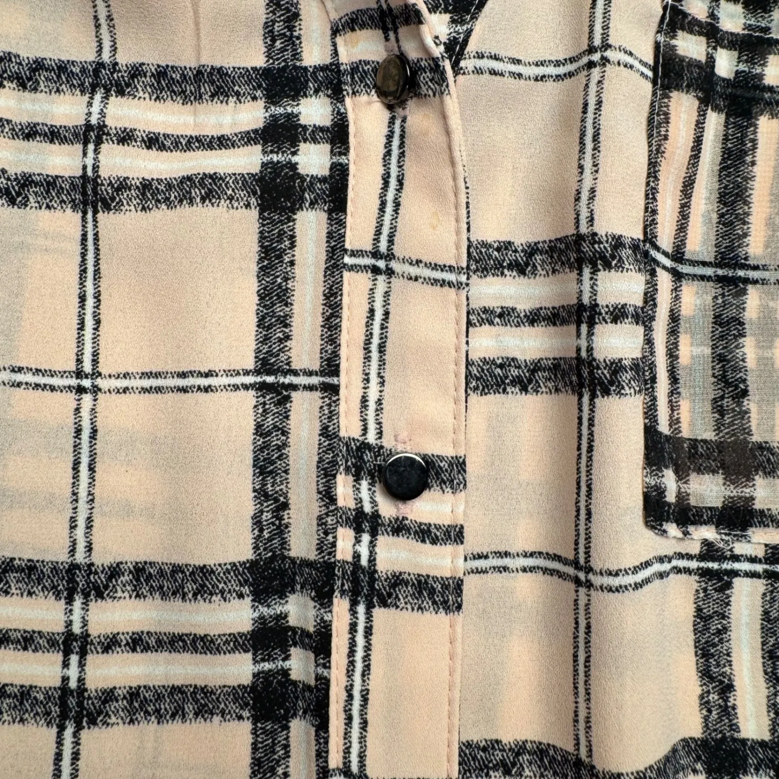 Candies Pink‎ Black White Plaid Long Sleeve Button Up Shirt Tunic Top Women M Pink Size M - Image 3