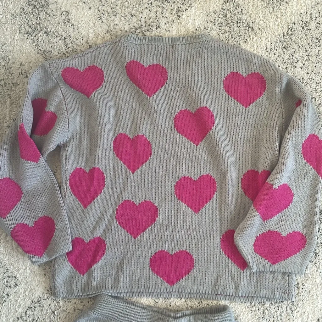 Nasty Gal Matching Sweater and Shorts Set Gray and Pink Hearts So Cute! Size S - Image 8