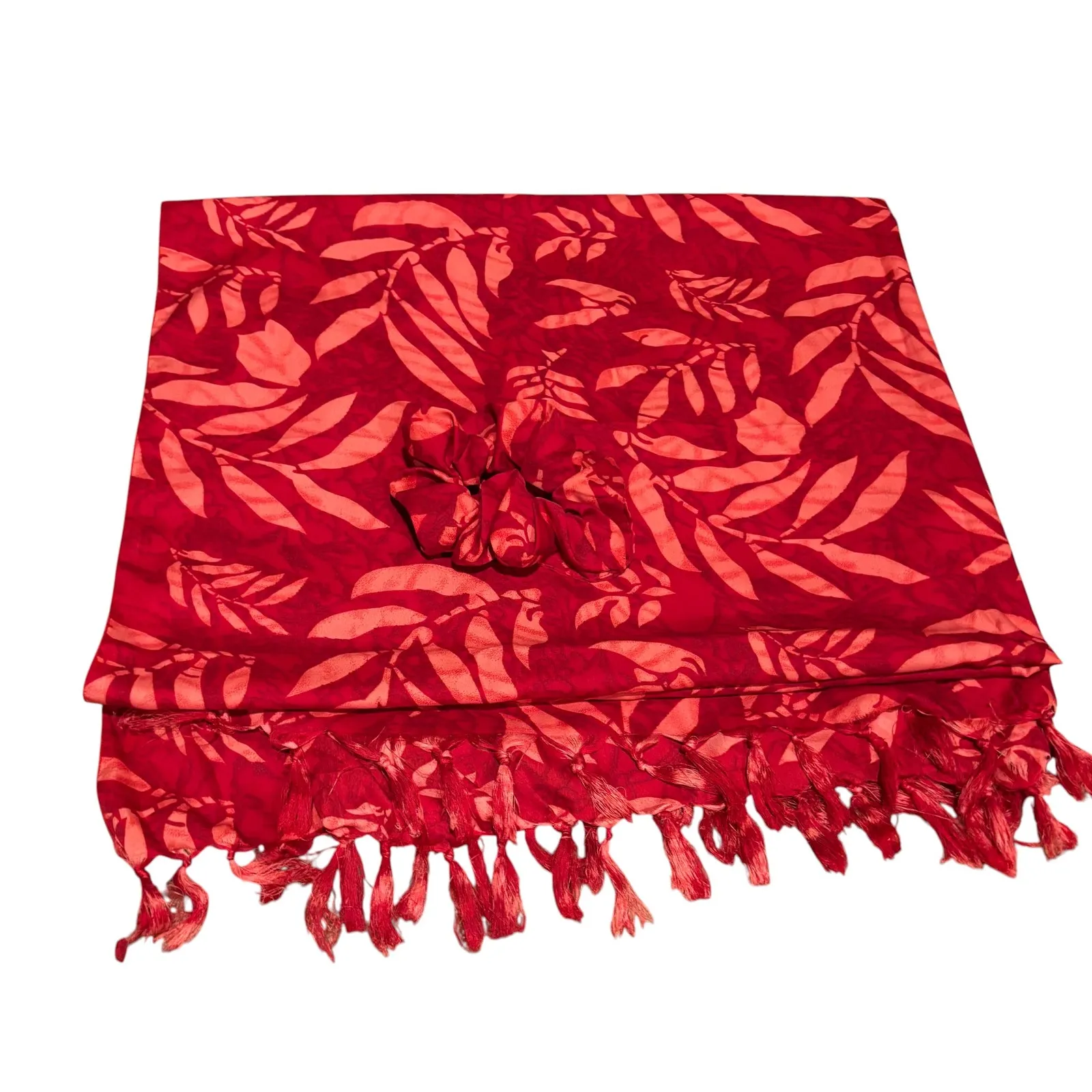 Rima Burnt Tropical Orange Wrap Sarong Cover Up + Scrunchie Tassle Ends 68" New Size undefined - Image 4