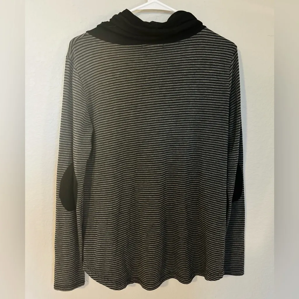 Staccato Striped Hoodie Top Elbow Patch Long Sleeve Pullover Women’s Size Medium - Image 4