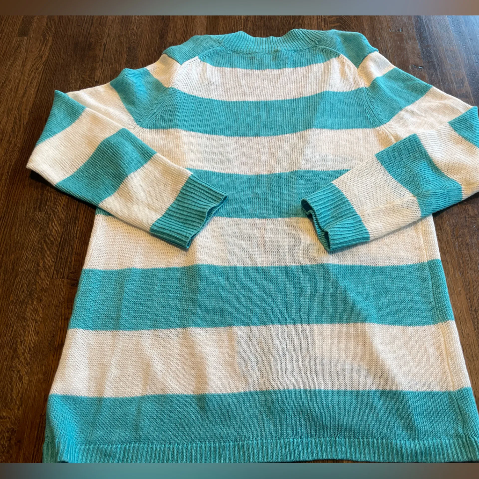 Talbots Linen Open Front Stripe Cardigan - MP (medium petite) - Image 2