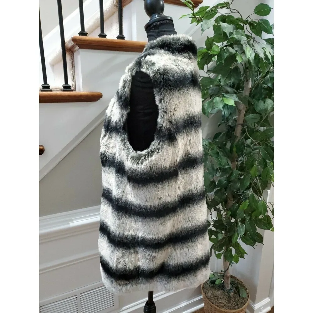 Rachel Zoe Women's Black & White Modacrylic Long Sleeve Casual Fur Jacket 1X - Image 6