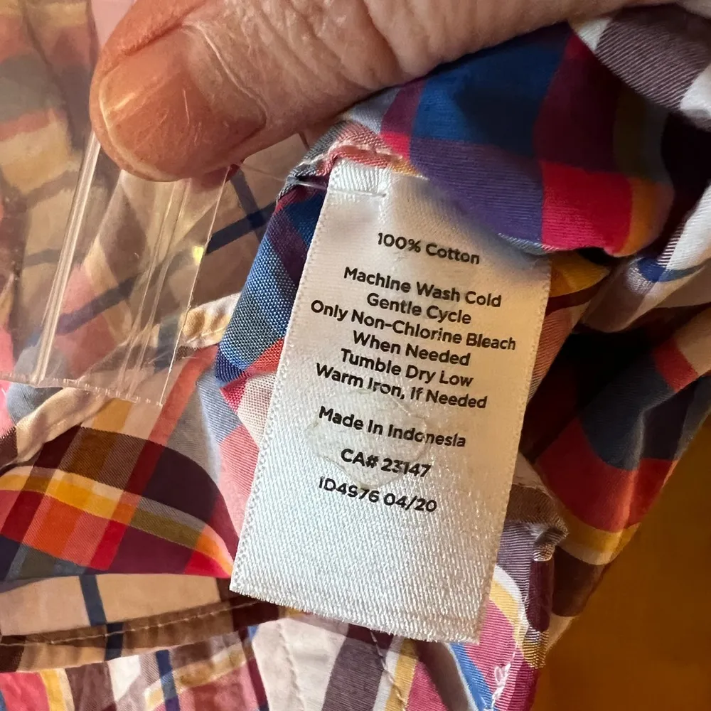 Talbots Button Plaid Striped Button Down Shirt Red Blue Brown Petite Small SP PS - Image 6