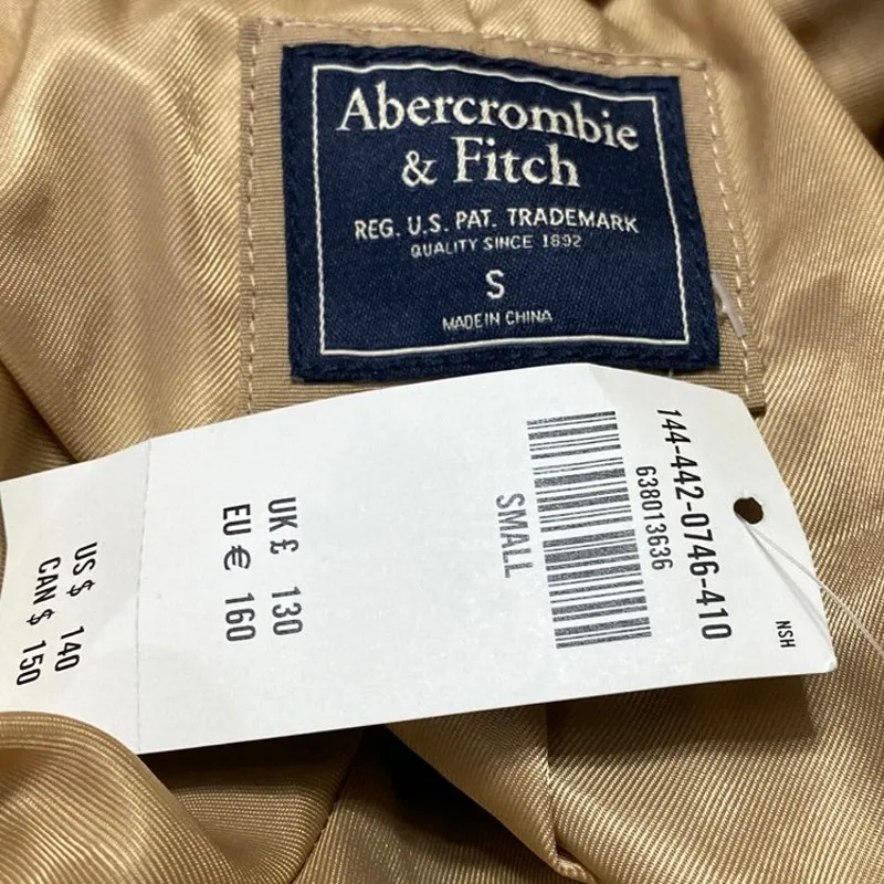 NEW Abercrombie & Fitch Brown Tan Button Long Sleeve Sherpa Overcoat Jacket Sz S - Image 3