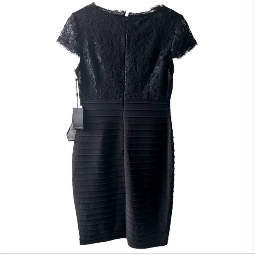 Adrianna Papell Black Dress Size 12 Bandage Lace Sheath LBD Bodycon cocktail NEW - Image 3