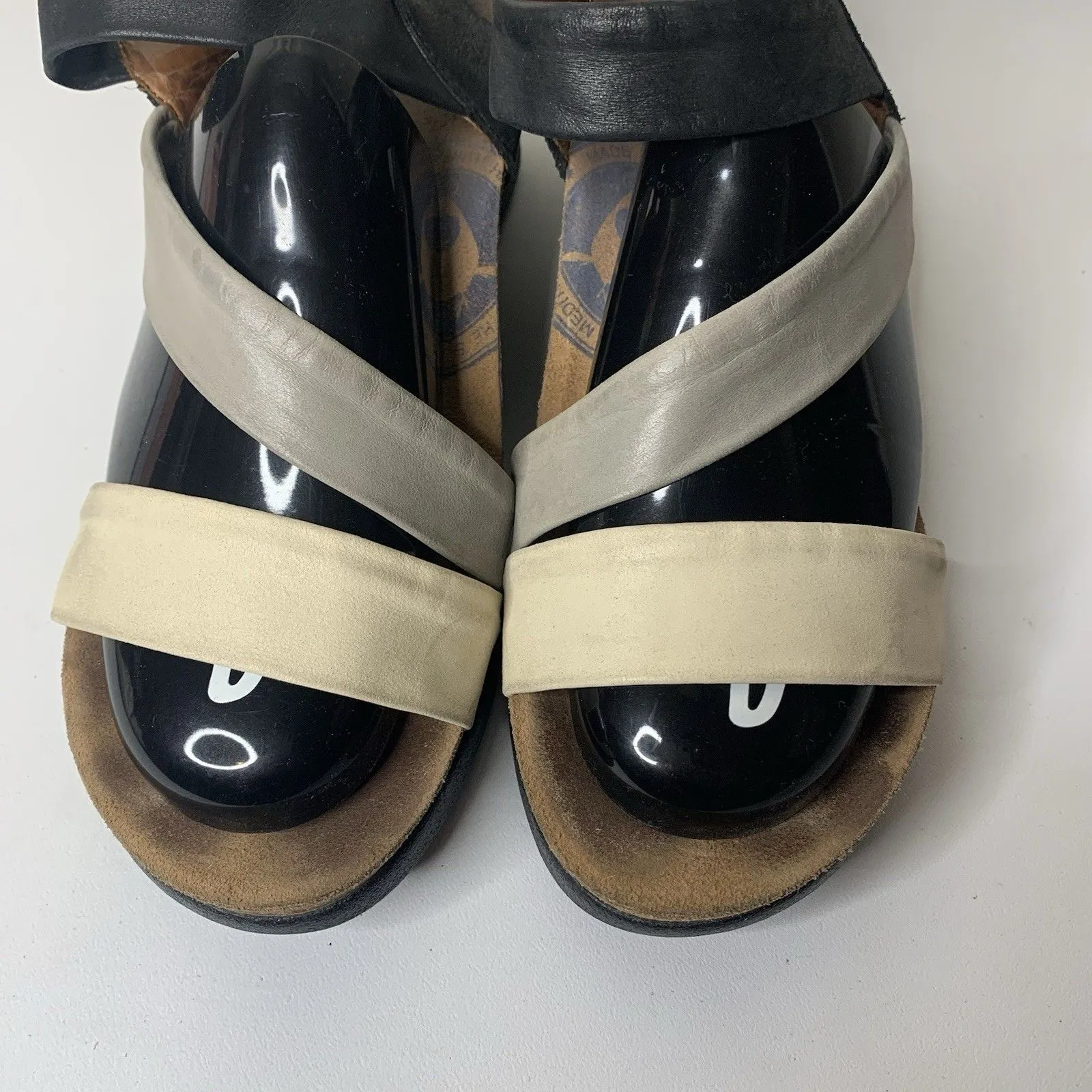Wanda Panda Leather Wedge Sandals Made in Spain Sz 39 8.5 Hook Loop Closure - Image 5