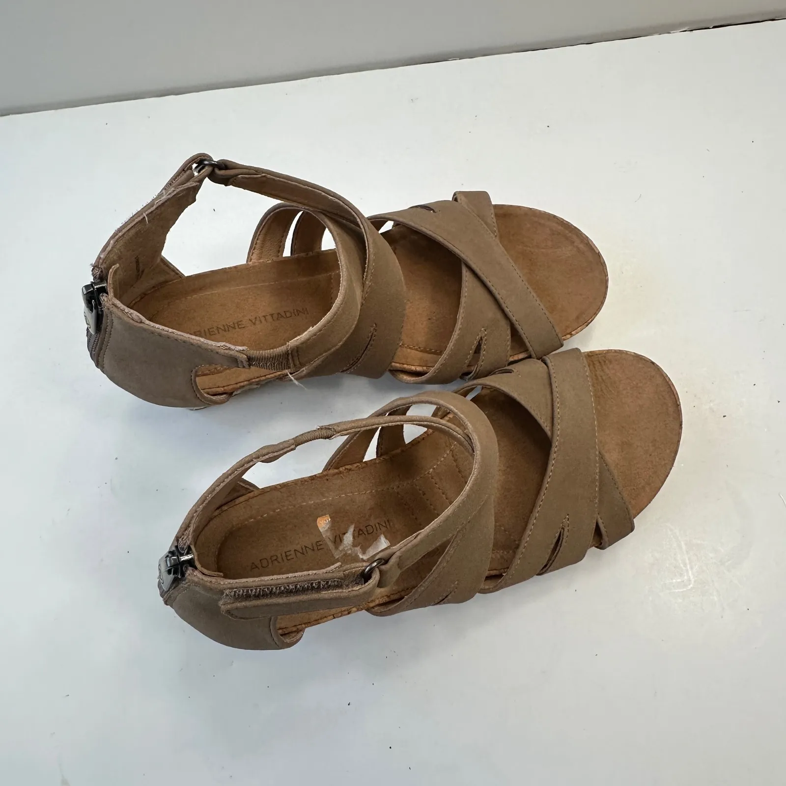 Adrienne Vittadini Wedge Sandals Espadrille Ankle Strap Taupe 7.5M - Image 5