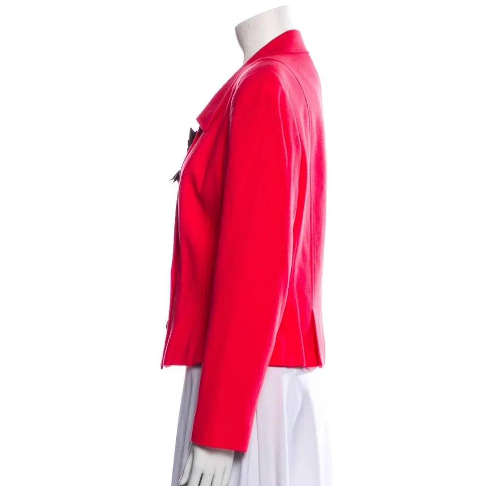 Vintage Rickie Freeman Teri John Jacket Blazer Jacket Tomato Red Black Bow sz M - Image 2