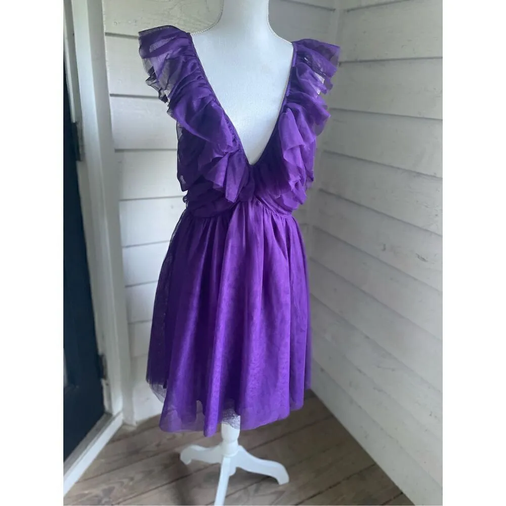 NWT Anthropologie Maeve Ruffled Tulle Mini Dress Purple Size L - Image 14