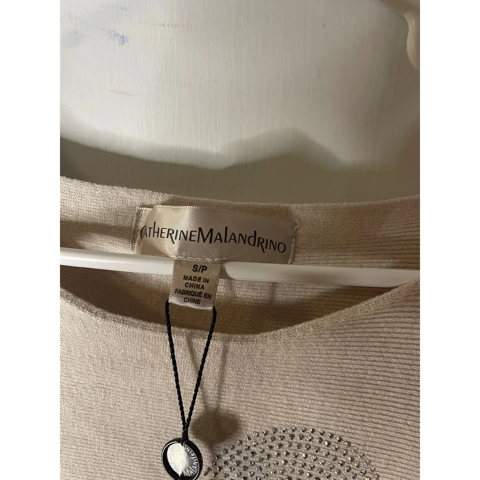 Catherine Malandrino Womens Embellished Pale Platinum Sweater Top Size S - Image 3