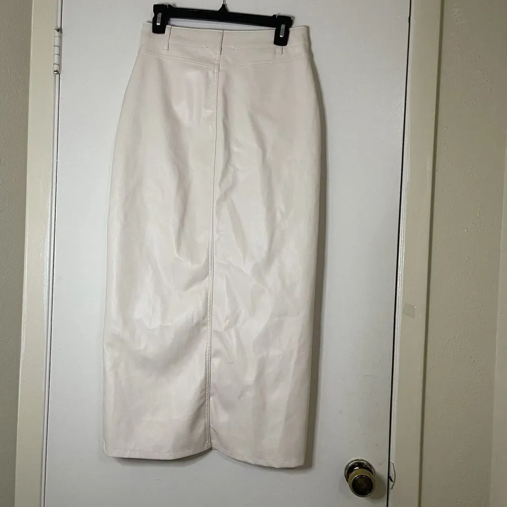 Haute Monde Ivory faux leather maxi high slit skirt size small - Image 4