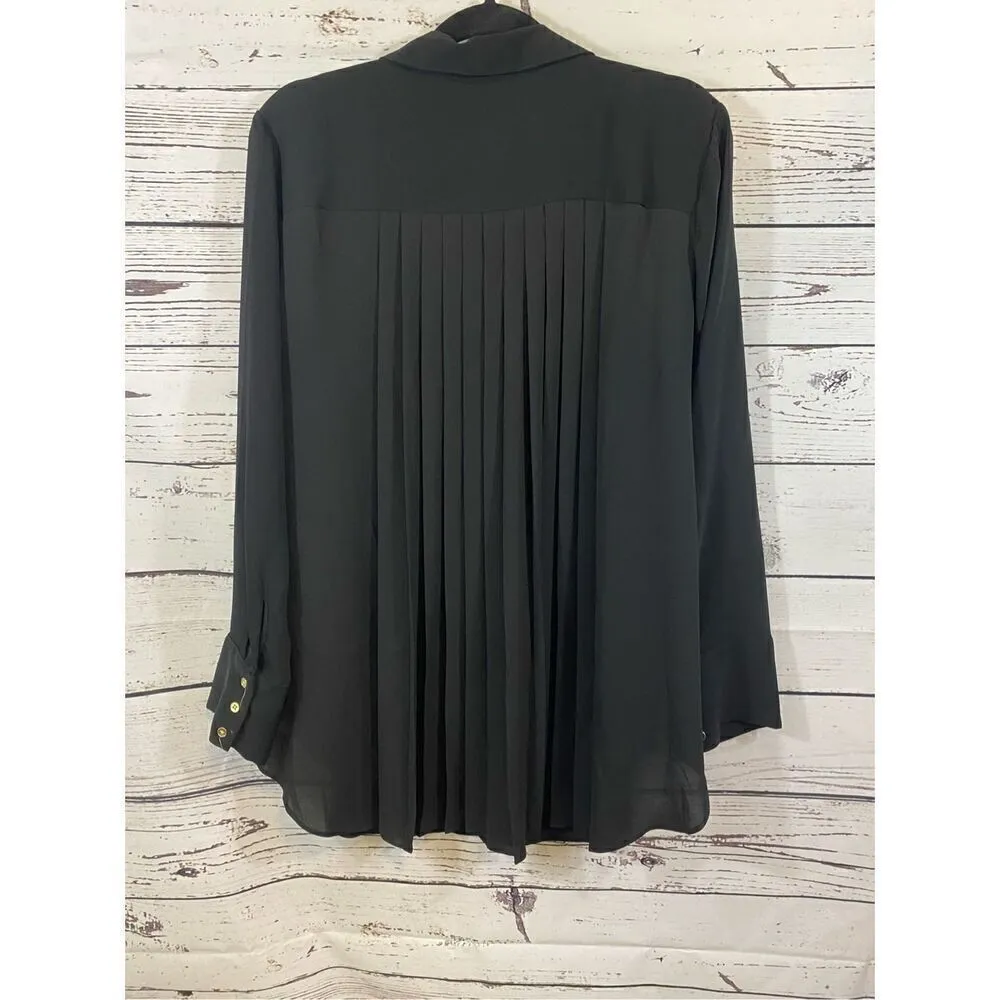 Chico’s Black Drape Blouse with Gold Accents Size Medium/2 - Image 5