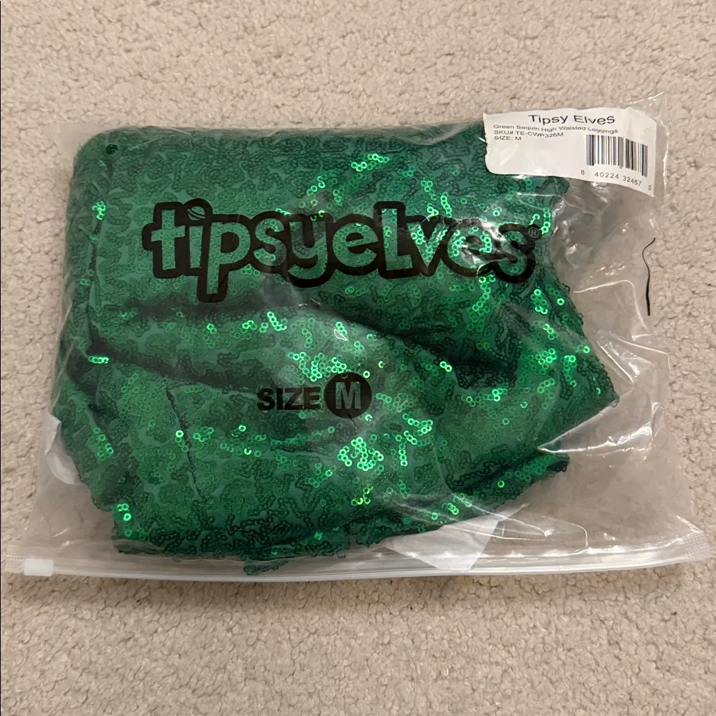 Tipsy Elves Sequin High Waisted Leggings - Green - M - Image 4
