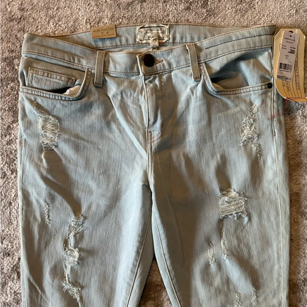 Current Elliott The Stiletto Cropped Skinny Chalky Indigo Shredded Jeans NEW - Image 3