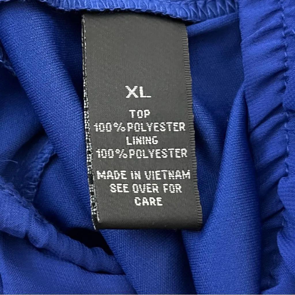 AB Studio Crochet Neck Blouse Elastic Hem Cobalt Blue XL - Image 6