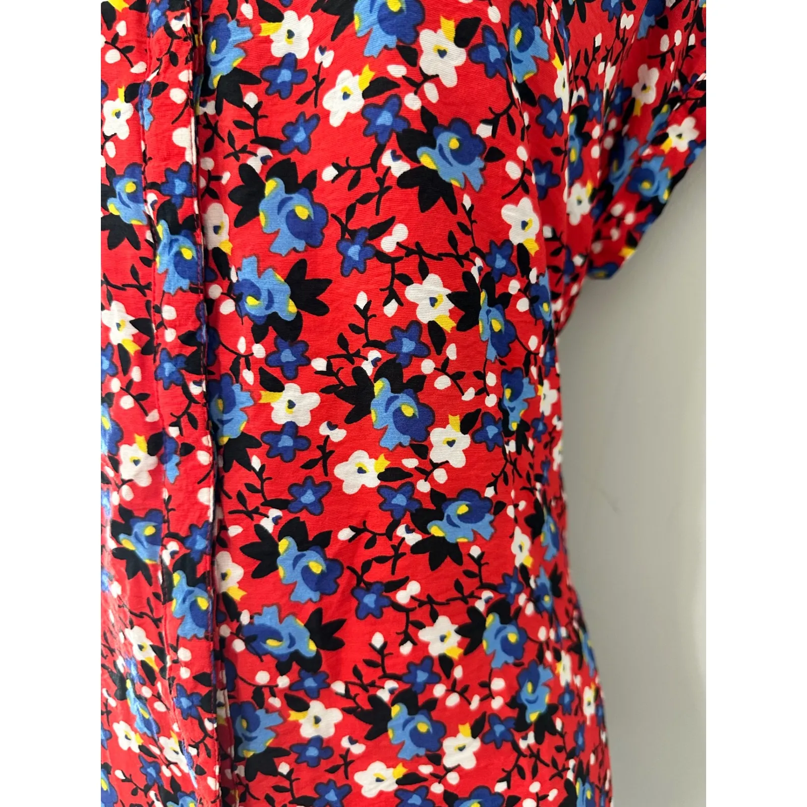 Jachs Girlfriend NY Floral Blouse Top Women's XL Short Sleeve Button Up Red - Image 3