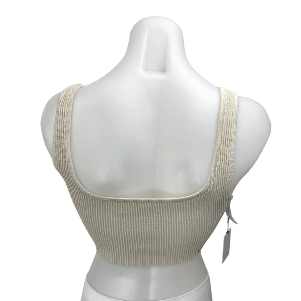 NEW Aritzia Babaton Beige Rib Knit Sleeveless Cami Sports Bra Crop Tank Top Sz S - Image 2