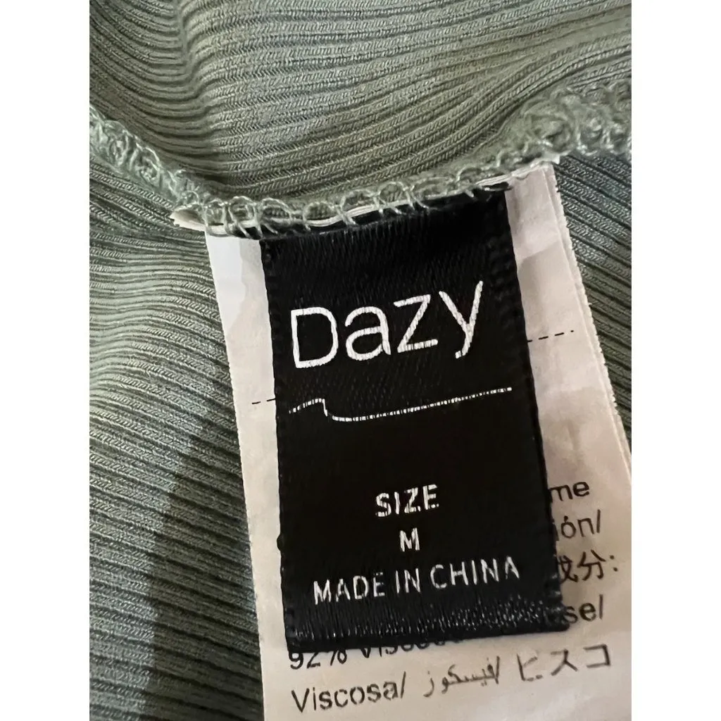 Dazy Tank Crop Top Boatneck ~ Green Ribbed ~ Size Medium - Image 3