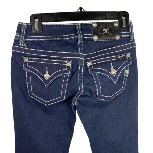 New Miss Me Jeans Womens Size 26 straight dark wash‎ Denim Stitched Flap Pockets - Image 2