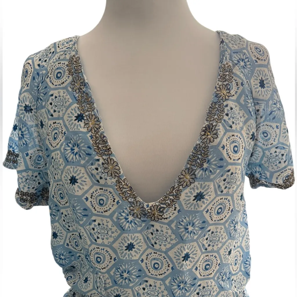 Lovers + Friends Anchored Down Mini Dress V Neck Watercolor Embroidered Medium - Image 4