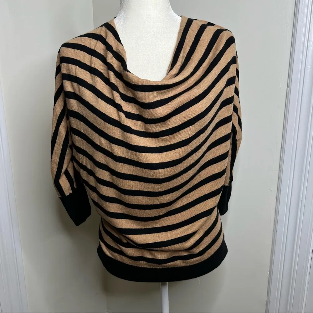 LOFT lightweight dolman striped sweater camel black Woman’s XS draped neck - Image 7
