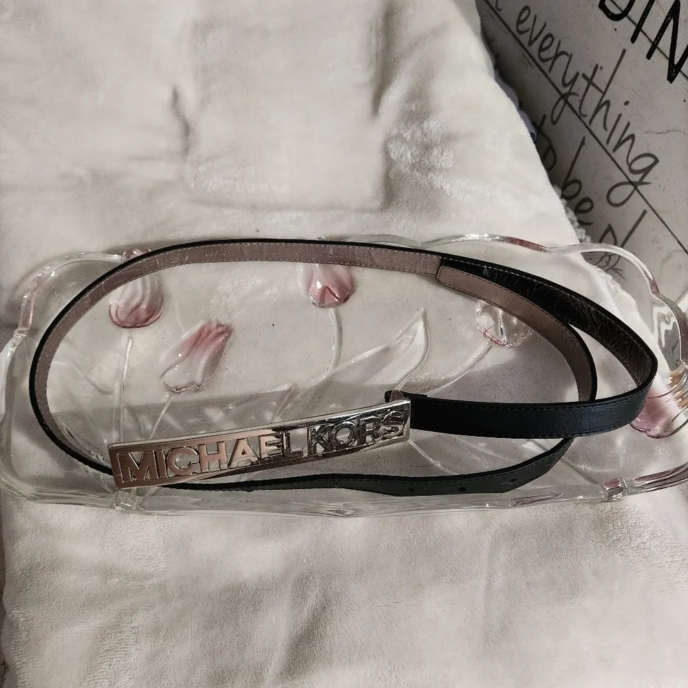 MICHAEL KORS Women's Belt Black Vegan Leather Silver Tone Buckle 40" - Image 3