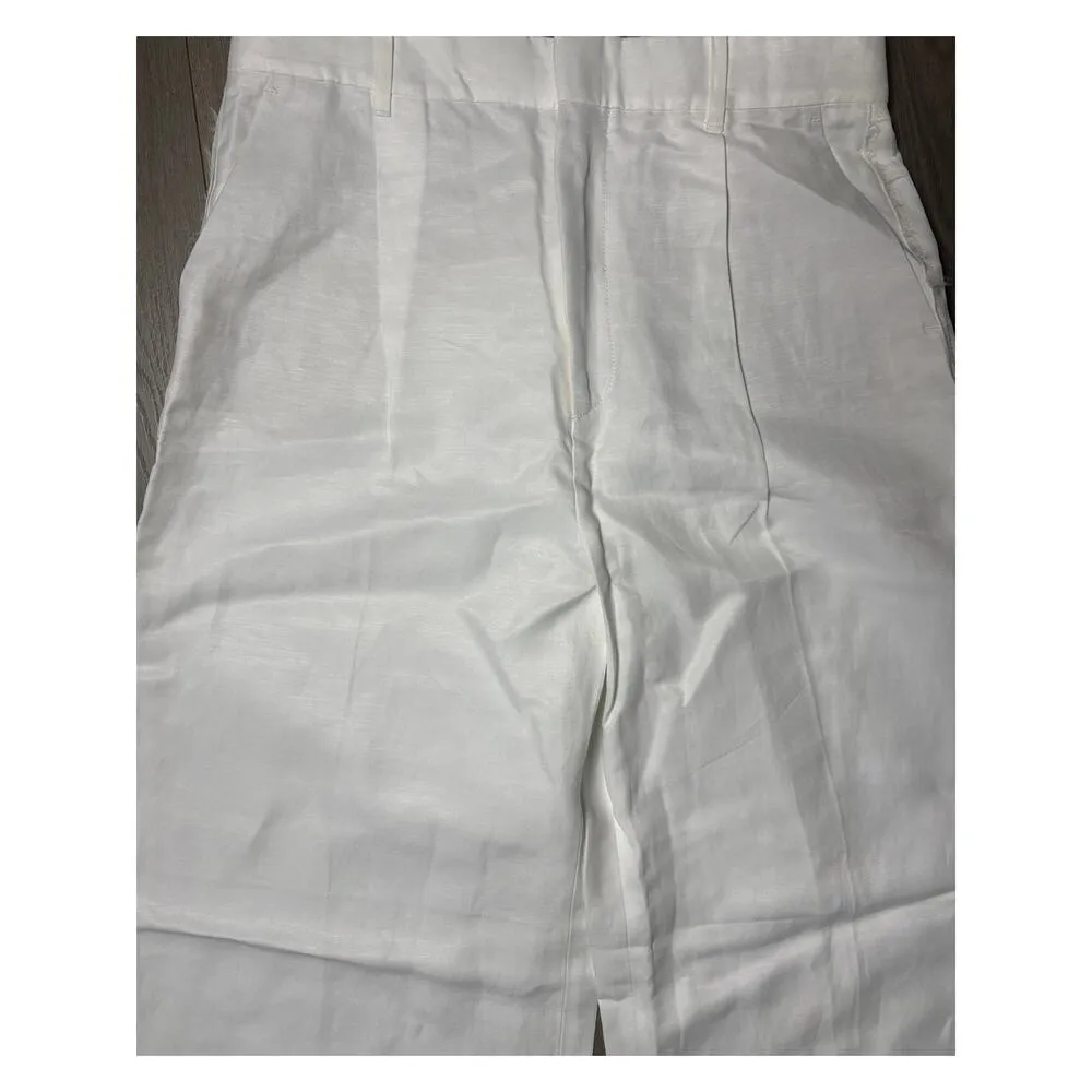 Zara linen blend white High Waisted wide leg trousers small - Image 4